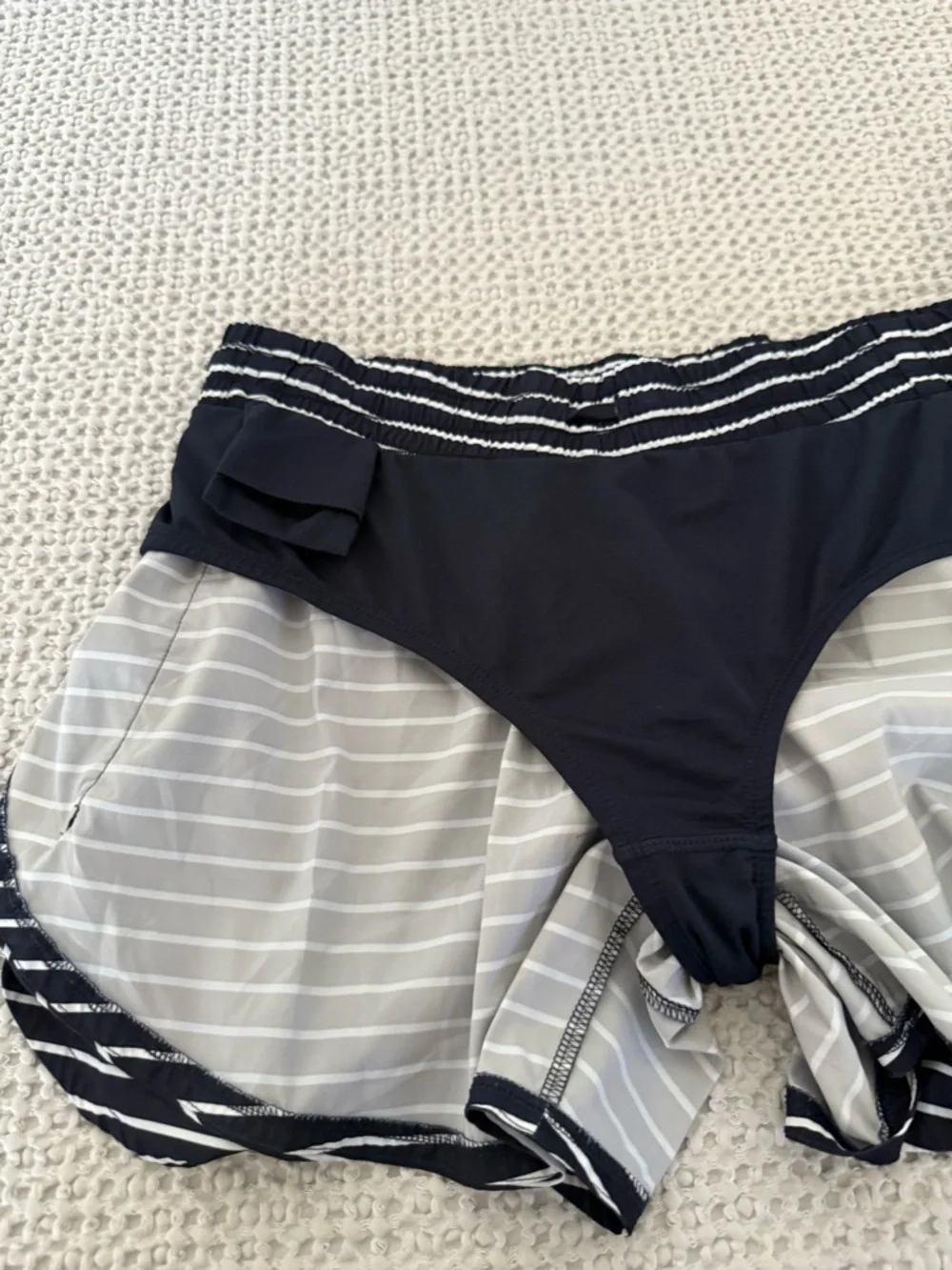 Athleta Navy and White Striped Athletic Shorts Size L